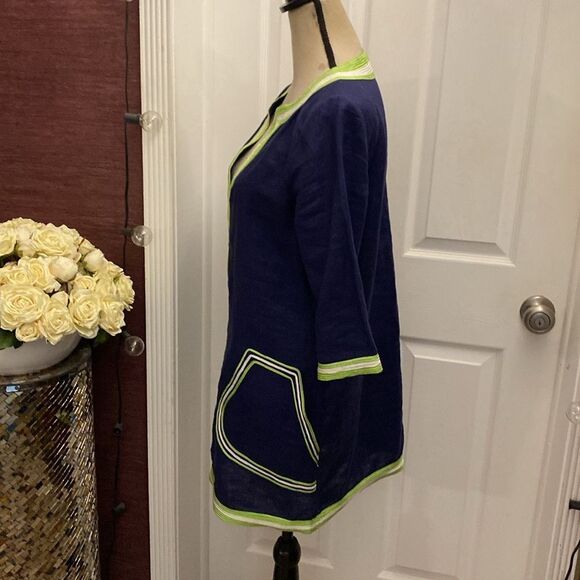 Calypso St. Barth linen Navy Dress with Lime Accents, S - Picture 6 of 9